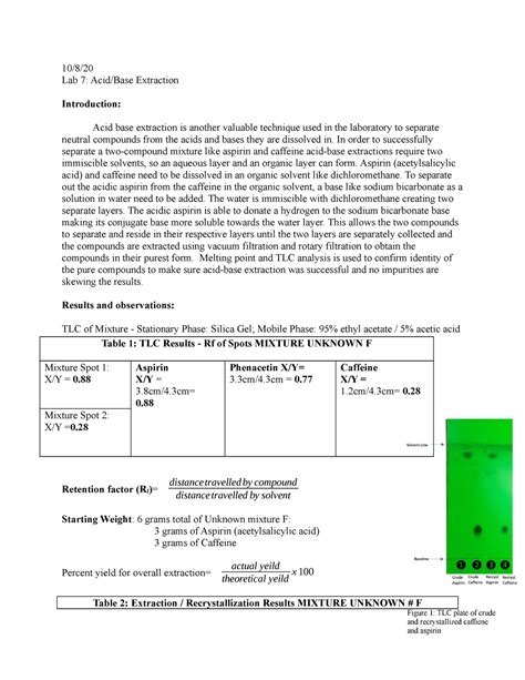 Acid And Base Extraction Lab Report