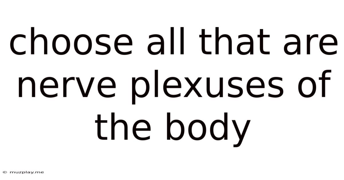 Choose All That Are Nerve Plexuses Of The Body