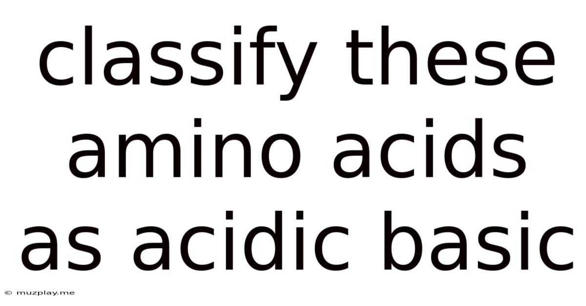 Classify These Amino Acids As Acidic Basic