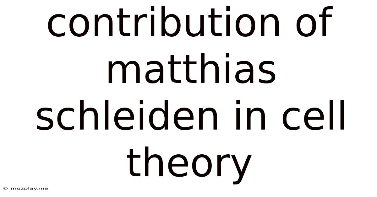 Contribution Of Matthias Schleiden In Cell Theory