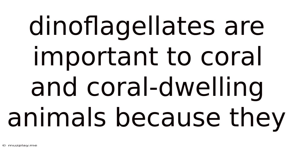 Dinoflagellates Are Important To Coral And Coral-dwelling Animals Because They