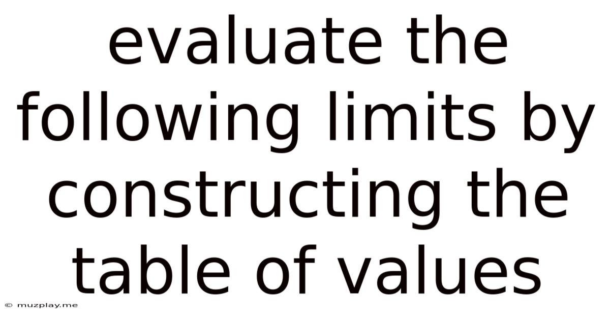 Evaluate The Following Limits By Constructing The Table Of Values