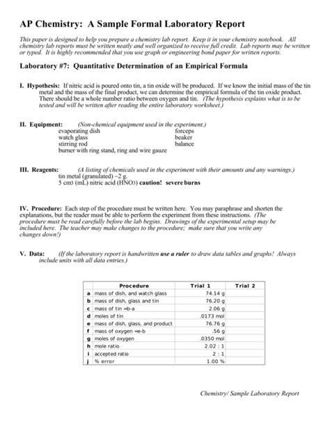 Example Of A Formal Lab Report For Chemistry