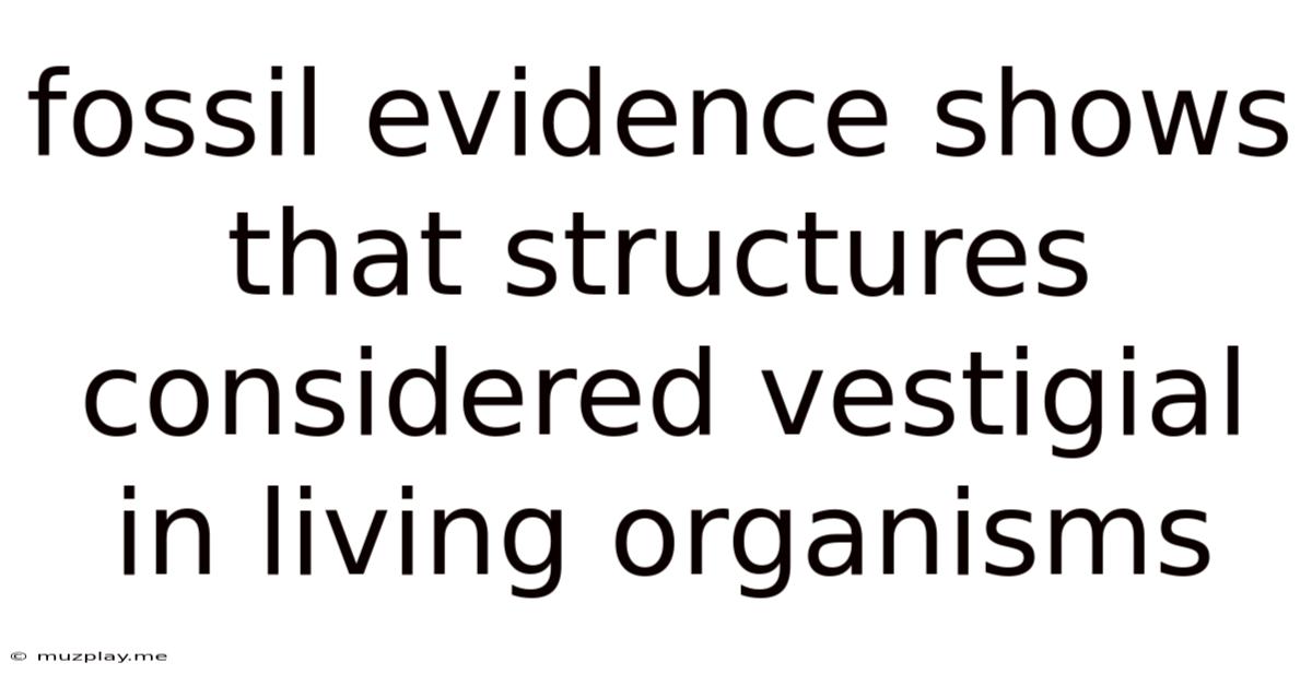 Fossil Evidence Shows That Structures Considered Vestigial In Living Organisms