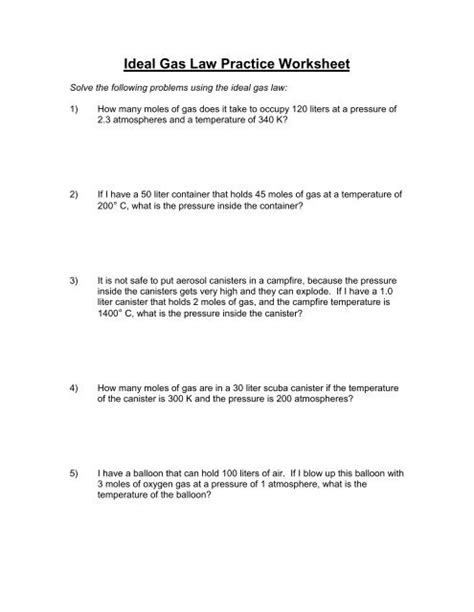 Gas Laws Practice Problems And Answers