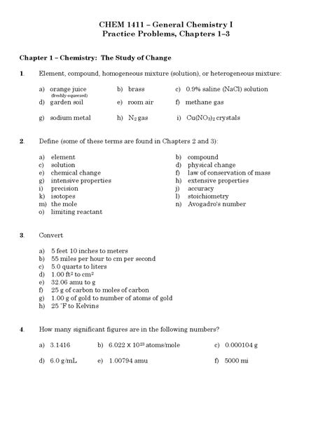 General Chemistry Chapter 1 Practice Problems