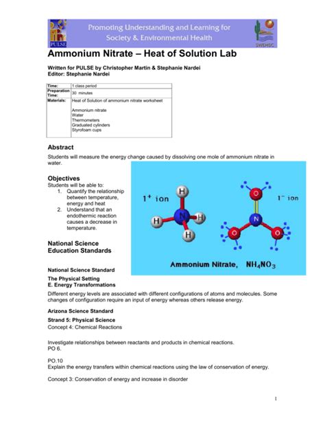 Heat Of Solution Of Ammonium Nitrate