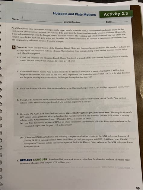 Hotspots And Plate Motions Activity 2.3