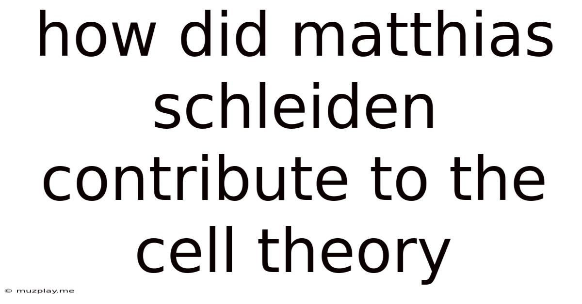 How Did Matthias Schleiden Contribute To The Cell Theory