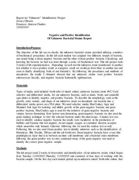 Identification Of Unknown Bacteria Lab Report