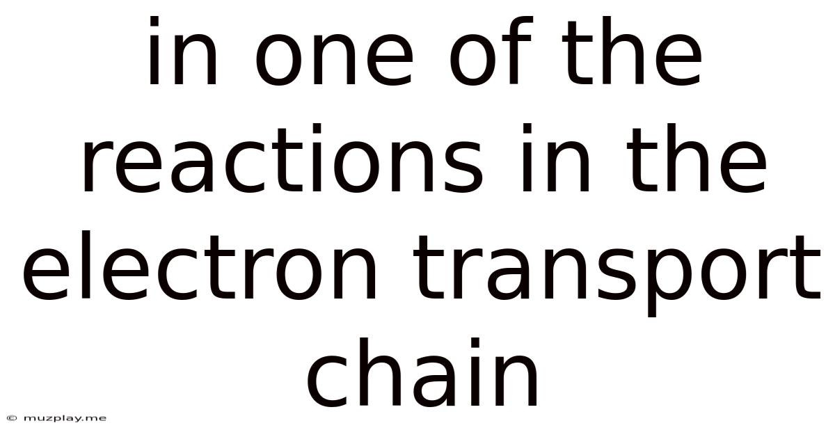 In One Of The Reactions In The Electron Transport Chain