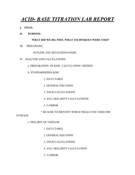 Lab Report Of Acid Base Titration