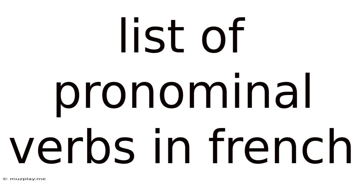 List Of Pronominal Verbs In French