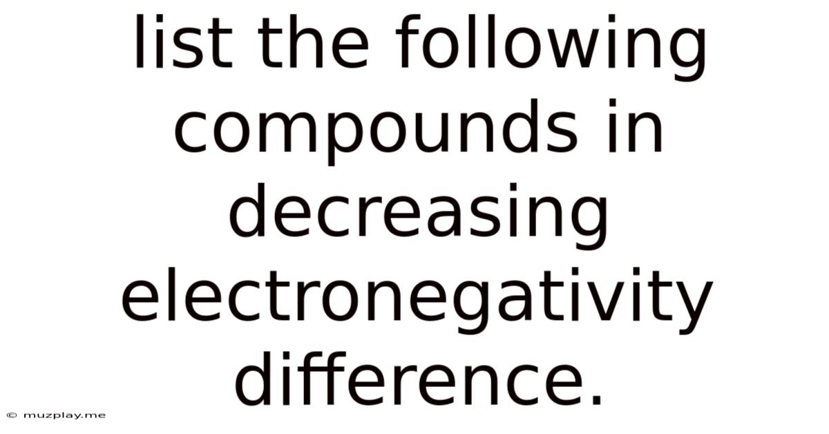 List The Following Compounds In Decreasing Electronegativity Difference.