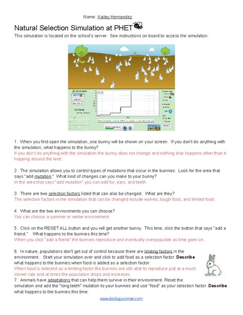 Natural Selection Simulation At Phet Answer Key