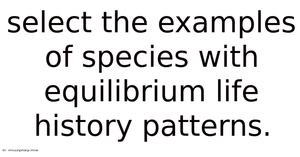 Select The Examples Of Species With Equilibrium Life History Patterns.