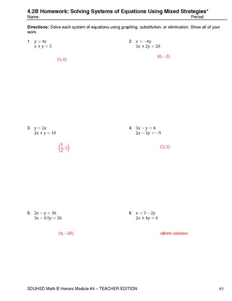 Solving Systems Of Linear Equations By Substitution Answer Key