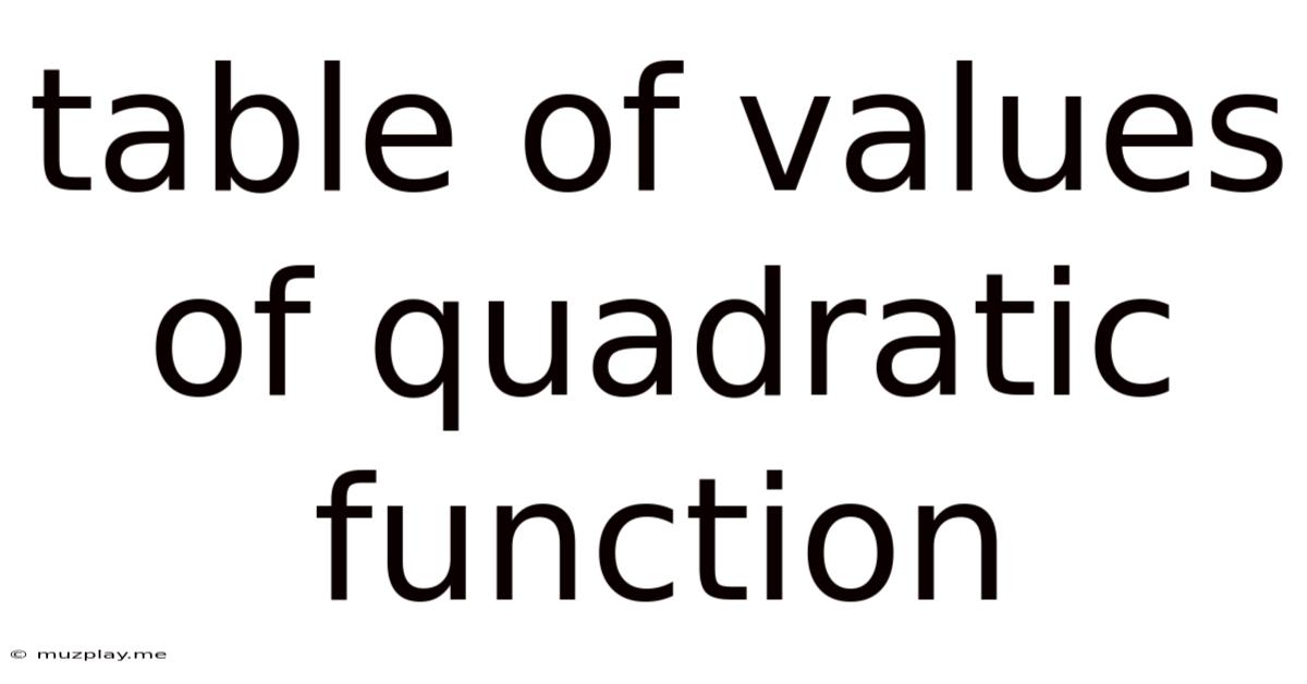 Table Of Values Of Quadratic Function