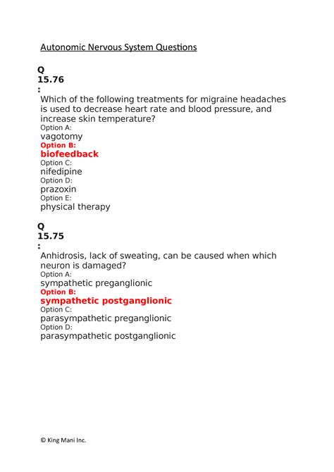 Test Questions On Autonomic Nervous System Mcat