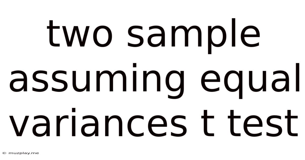 Two Sample Assuming Equal Variances T Test