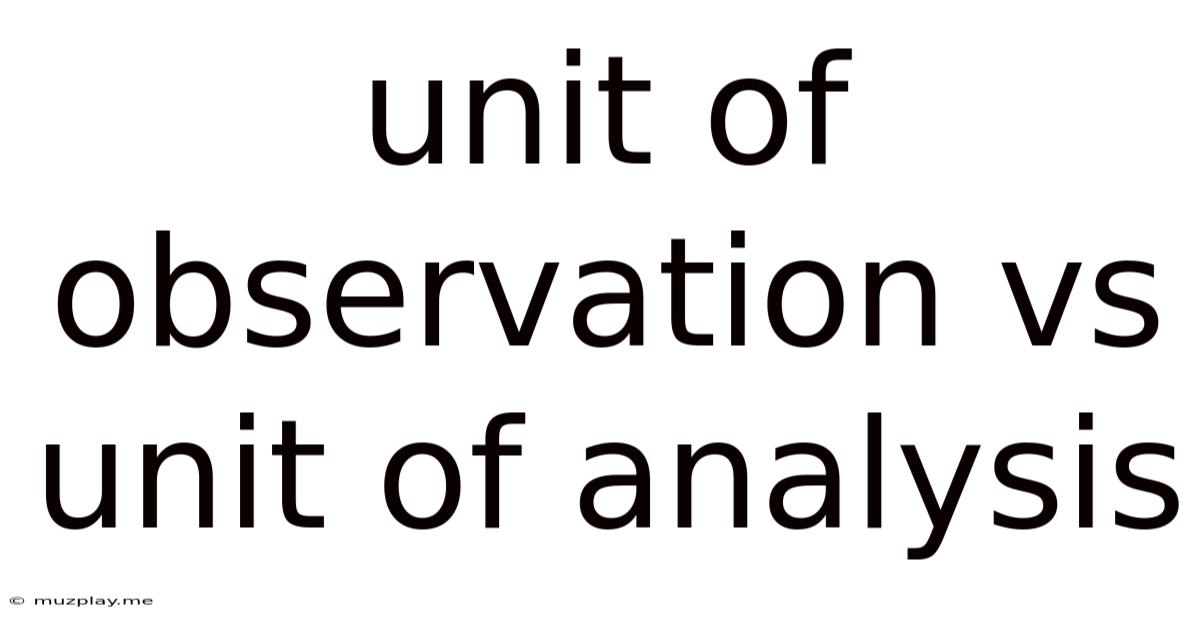 Unit Of Observation Vs Unit Of Analysis
