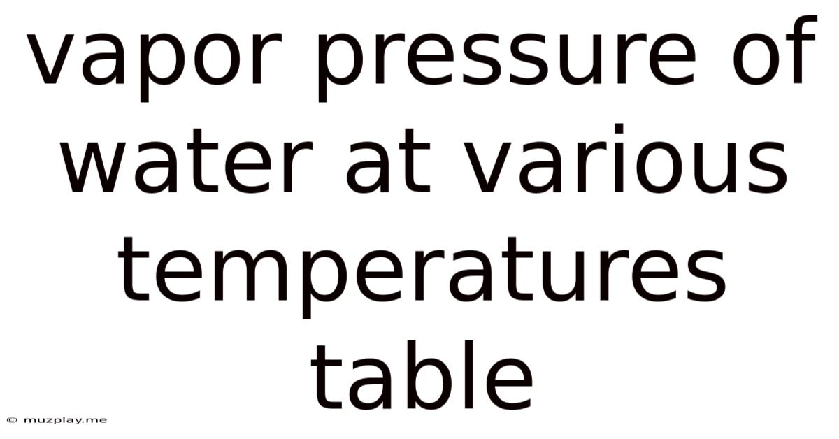 Vapor Pressure Of Water At Various Temperatures Table