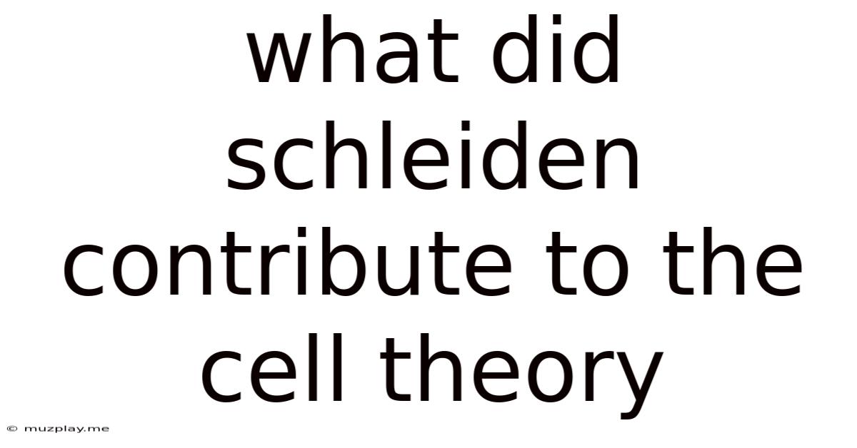 What Did Schleiden Contribute To The Cell Theory